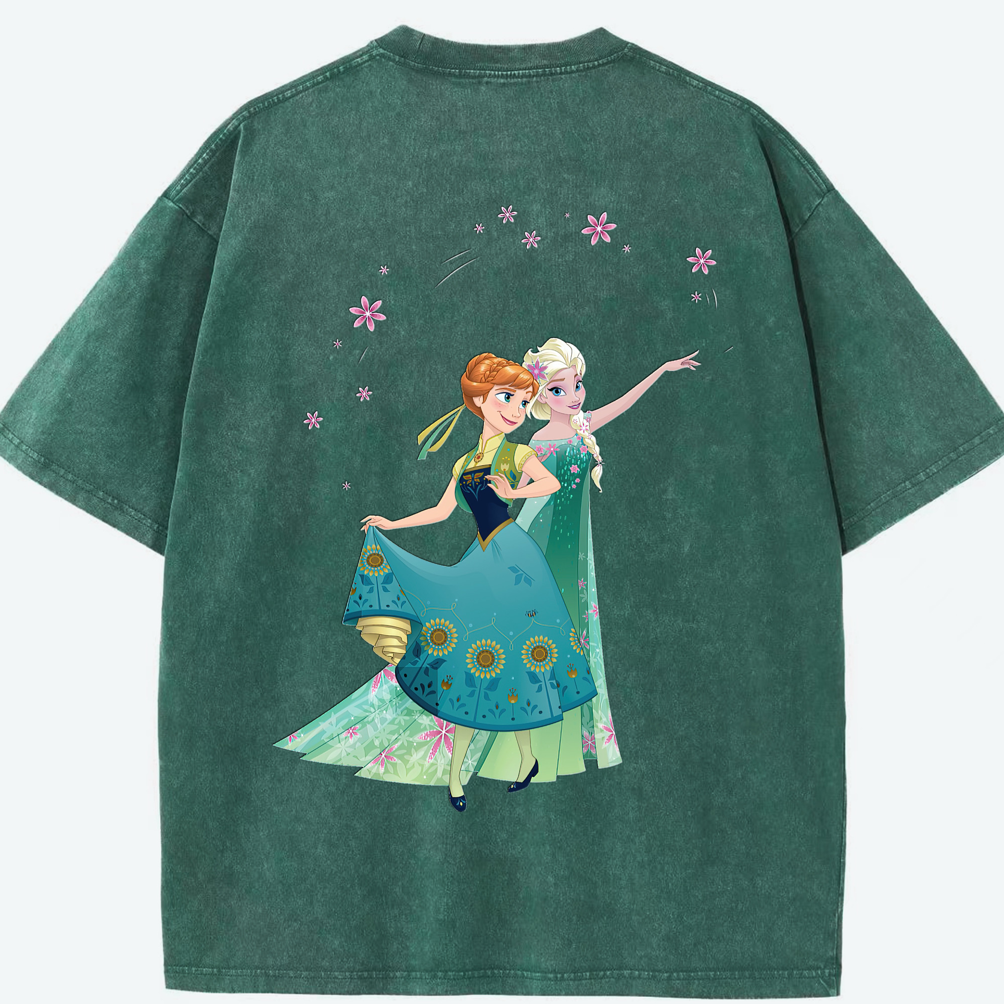 （画像用） アナと雪の女王 アンナ エルサ Frozen Anna Elsa 綿100% ヴィンテージ風 半袖Tシャツ（背面プリント）